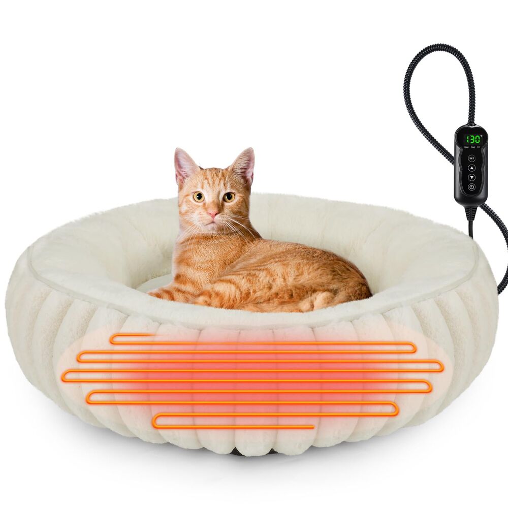 INVENHO Heated Cat Beds for Indoor Cats and Small Dogs, 20" Cozy Donut Bed